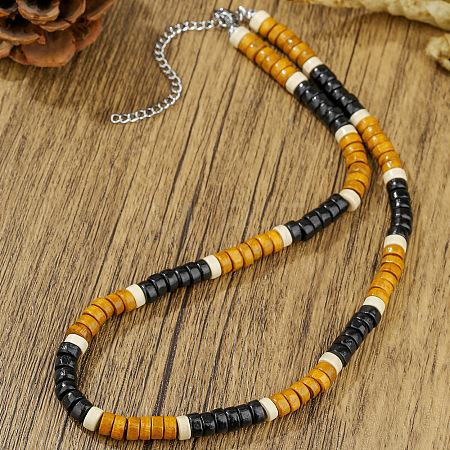 Bohemian Coconut & Wood Heishi Beaded Necklaces with Alloy End Chains for Men WGF984F-03-1