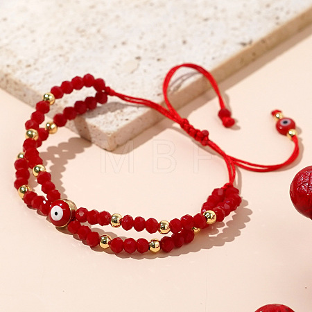 Multi-Layer Glass & Brass Beaded Adjustable Bracelets CL9505-1-1