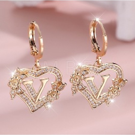 Heart Brass Micro Pave Clear Cubic Zirconia Hoop Earrings FS-WGD5D87-22-1