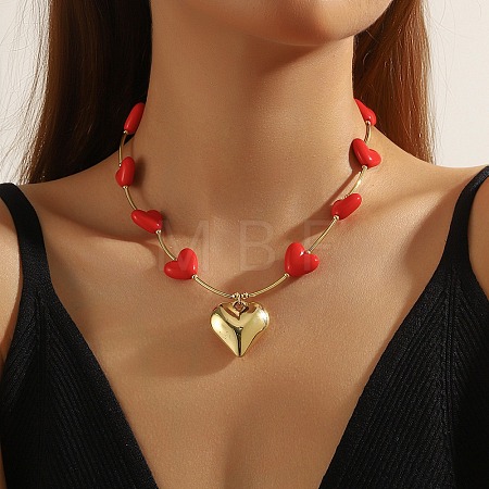 CCB Plastic Heart Pendant Necklaces with Alloy Clasps for Women FS-WGB3FE7-03-1