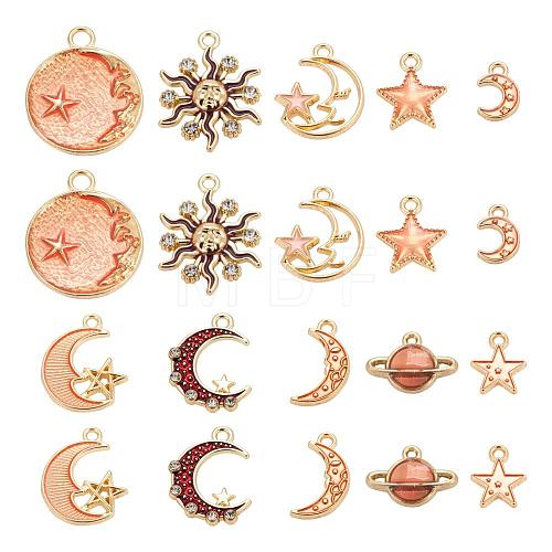 80Pcs 10 Style Celestial Alloy Enamel Pendants ENAM-LS0001-43-1