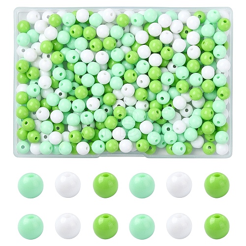 300Pcs 3 Colors Opaque Acrylic Beads MACR-YW0003-13A-1