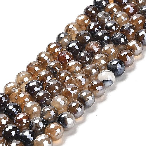 Electroplated Natural Agate Round Beads Strands G-L598-A01-02B-1