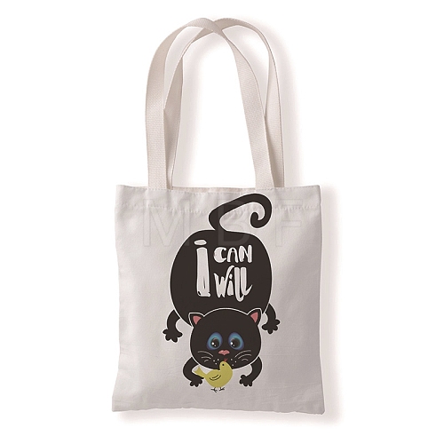 Cute Cat Printed Canvas Women's Tote Bags PW-WG7E628-11-1