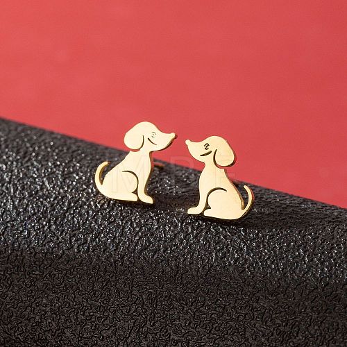 Stainless Steel Dog Stud Earrings PW-WG53AF2-05-1