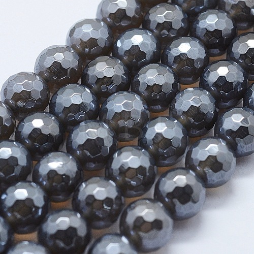 Electroplated Natural Agate Beads Strands G-G749-01D-12mm-1