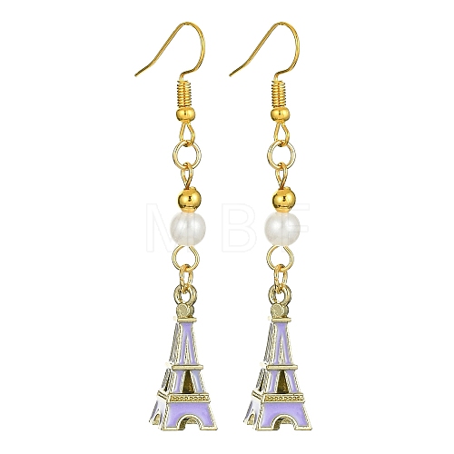 Alloy Enamel Eiffel Tower Dangle Earrings with Imitation Pearl Beaded EJEW-JE05422-02-1