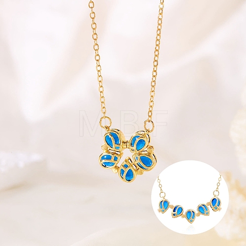 Brass Glass Magnetic Flower Pendant Cable Chain Necklaces for Women PW-WG39193-02-1