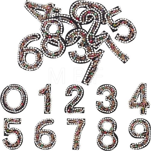 Fingerinspire 10Pcs 10 Style Number Colorful Rhinestone Patches DIY-FG0002-80-1