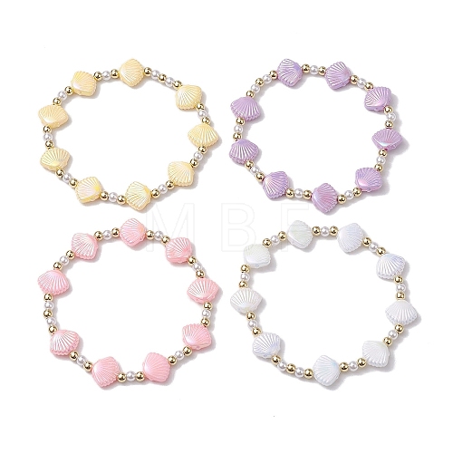 4Pcs 4 Colors Shell Shape Plastic Stretch Bracelets BJEW-JB10342-1
