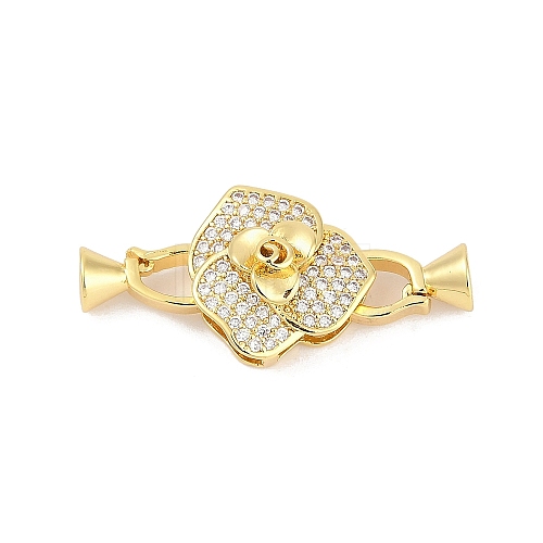 Brass Micro Pave Clear Cubic Zirconia Fold Over Clasps KK-M311-17G-1