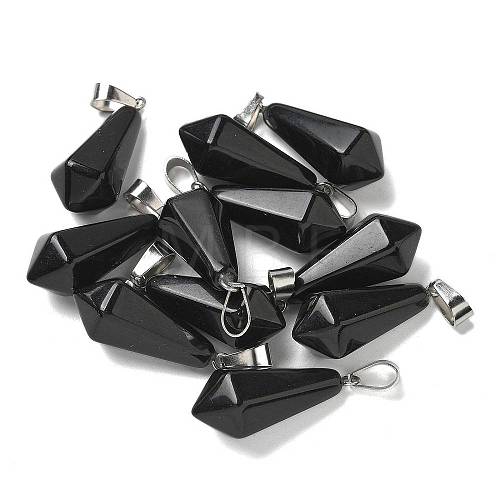 Natural Obsidian Pointed Pendants G-B127-15P-01-1