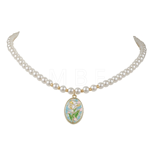 White Glass Pearl Beaded Necklaces NJEW-JN04652-02-1