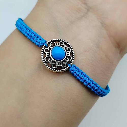 Alloy & Gemstone Round Bead Braided Bead Bracelets KO2784-3-1