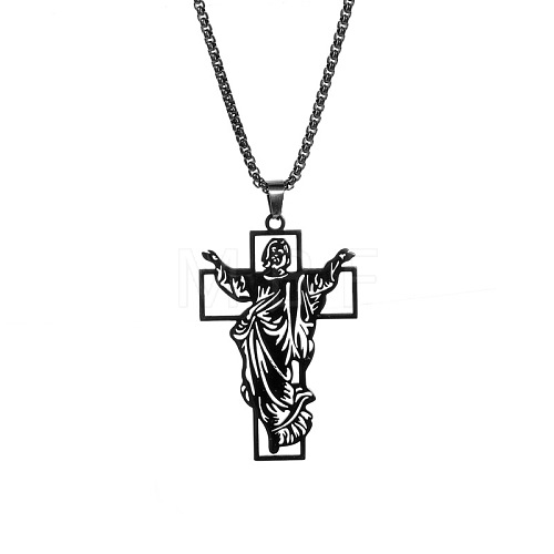 Vintage Stainless Steel Cross Pendant Necklace for Men MW5712-3-1