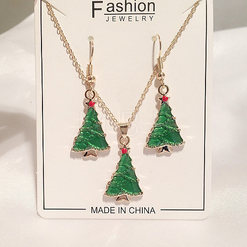 Christmas Tree Alloy Enamel Pendant Necklaces & Dangle Earrings Sets WG2E782-08-1