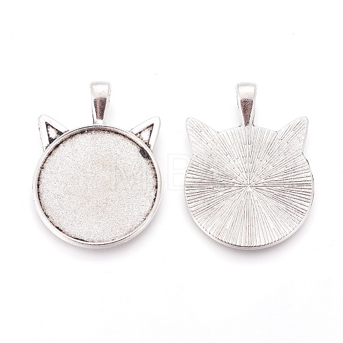 Alloy Kitten Ears Pendant Cabochon Settings X-PALLOY-WH0049-04AS-1