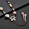 Ethnic Style Alloy & Porcelain Ceramic Beads Butterfly Pendant Tassel Y Necklaces NJEW-D308-01C-5