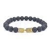 Natural Lava Rock & Electroplated Synthetic Non-magnetic Hematite Beads Stretch Bracelets GE0373-2-1