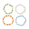 Handmade Millefiori Glass & Opalite & Natural Cultured Freshwater Pearl Beaded Stretch Bracelets for Women BJEW-JB13945-2