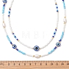 2Pcs 2 Styles Natural Pearl & Blue Resin Evil Eye & Glass Seed Beaded Necklaces for Women NJEW-MZ00152-4