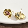 Rose Flower Brass Micro Pave Cubic Zirconia Stud Earrings EJEW-G452-08G-01-3