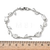 Brass Micro Pave Cubic Zirconia Oval & Leaf Link Chain Bracelets for Women BJEW-G764-05P-02-5