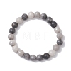 Round Natural Hawk's Eye Beads Stretch Bracelets for Women BJEW-JB12733-2