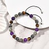 Adjustable Natural Labradorite and Tiger Eye and Non-Magnetic Synthetic Hematite Round Braided Bead Bracelets for Womne BJEW-JB13590-1