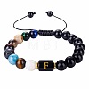 10MM Natural Black Obsidian Alphabet Beaded Braided Bracelets TO2319-6-1