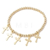 Brass Round Beaded Stretch Bracelets BJEW-TA00467-3