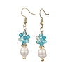Natural Agate Cultured Freshwater Pearl Beads Dangle Earrings EJEW-JE07201-3