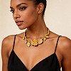 Alloy Crystal Rhinestone & Resin Gold Evil Eye Rose Flower Hinged Open Cuff Choker Necklaces for Women WG757BF-01-2