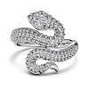 Rhodium Plated 925 Sterling Silver Wrap Snake Finger Rings RJEW-Z040-16P-2