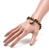 Natural Tiger Eye Round Beaded Stretch Bracelet with Heart Charm BJEW-JB09019-04-3