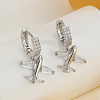 Brass Clear Cubic Zirconia Airplane Hoop Earrings HG3511-2-2