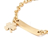201 Stainless Steel Rectangle & Clover Charm Bracelet with Cable Chain for Women STAS-P304-18G-3