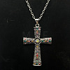 Platinum Alloy Rhinestone Cross Pendant Necklaces NX3454-2-1