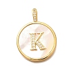 Rack Plating Brass Micro Pave Clear Cubic Zirconia Pendants with Shell KK-M309-42G-K-1