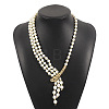 Elegant Layered White Imitation Pearl Y-Shaped Long Pendant Necklaces with Alloy Drop for Women FS-WG35350-01-1