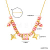 Natural Rhodonite Rondelle Beads and 304 Stainless Steel Enamel Pink Column Star Pendant Necklaces for Women WG97891-03-2