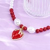 Strawberry Brass Micro Pave Clear Cubic Zirconia Red Enamel Pendant Necklaces for Women NJEW-G162-04G-3