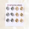 6 Pairs 304 Stainless Steel Pave Cubic Zirconia Stud Earrings SA-CBADCF0-04GP-04-1