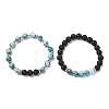 Adjustable Natural Apatite and Natural Lava Rock Stretch Bracelets BJEW-JB14150-04-4