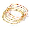 5Pcs 5 Styles Round Brass & Column Glass Seed Beads Stretch Bracelets YH8018-1-1