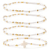 4Pcs Bohemian Summer Cross & Glass Seed Bead Beaded Stretch Bracelet Sets BE5944-6-1