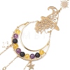 Halloween Natural Amethyst & Lava Rock & Synthetic Citrine Beads & Metal Witch & Moon Hanging Ornaments HJEW-TA00251-4