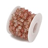 Handmade 304 Stainless Steel Cherry Quartz Glass Beads Cube Link Chains CHS-B011-02G-03-2