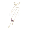 Natural Amethyst Chip Beads Moon Pendant Brass Cable Chain Necklaces for Women NJEW-TA00257-01-3