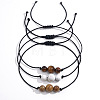 3Pcs Handmade Round Natural Tiger Eye & Wood Lace & Howlite Beads Braided Bead Bracelet Set BW7553-2